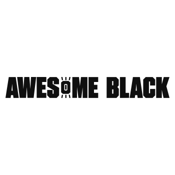 Awesome Black logo in bold black text with stylised figure forming the letter O.